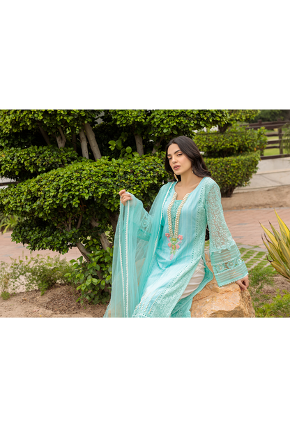 Hand Embroidered Pure Cotton Chikankari Suit with Heavy Pearl Work