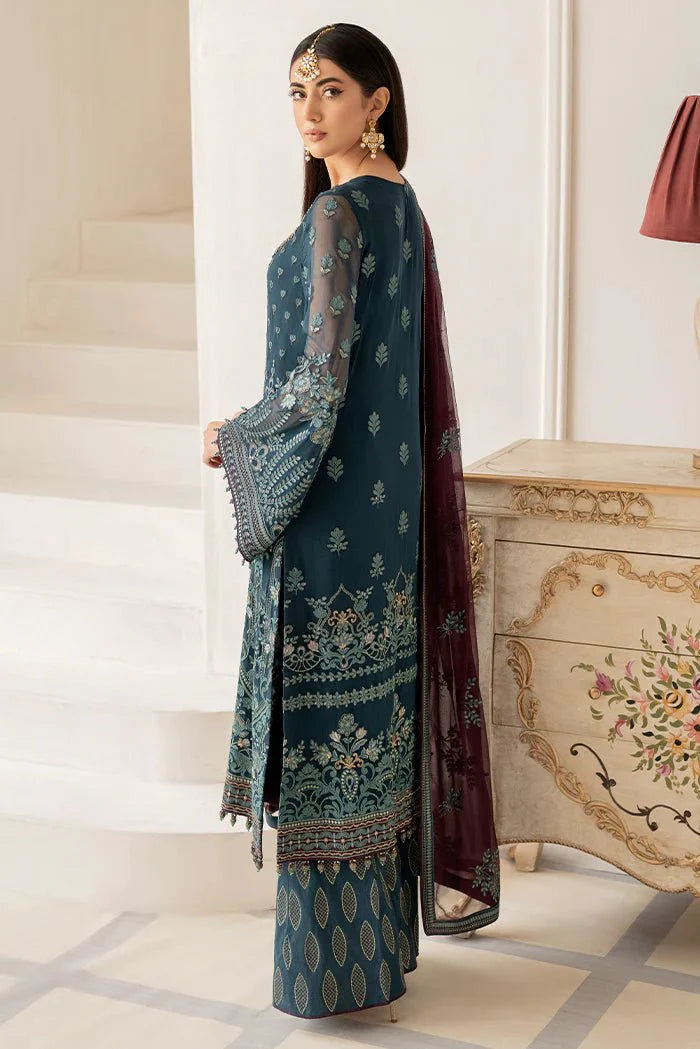 Blue Embroidered Pure Chiffon Suit