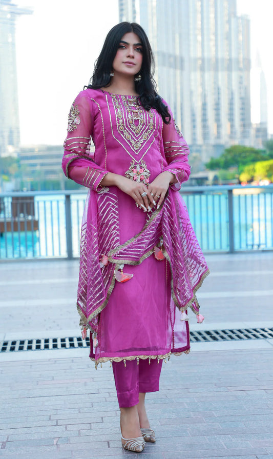 Readymade Purple Pure Organza Suit