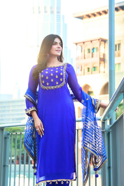 Royal Blue Readymade Chiffon Suit