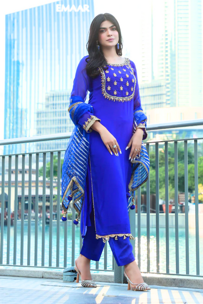 Royal Blue Readymade Chiffon Suit