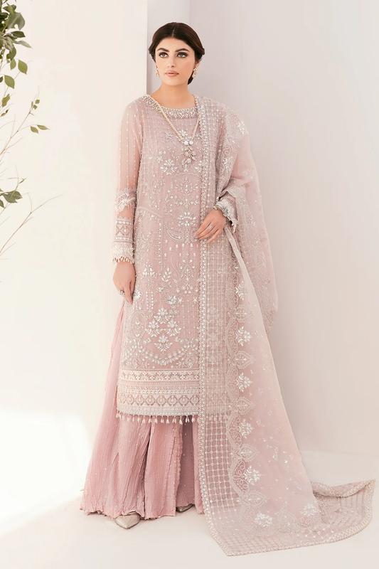 Peach Pink Handmade Pure Chiffon Suit