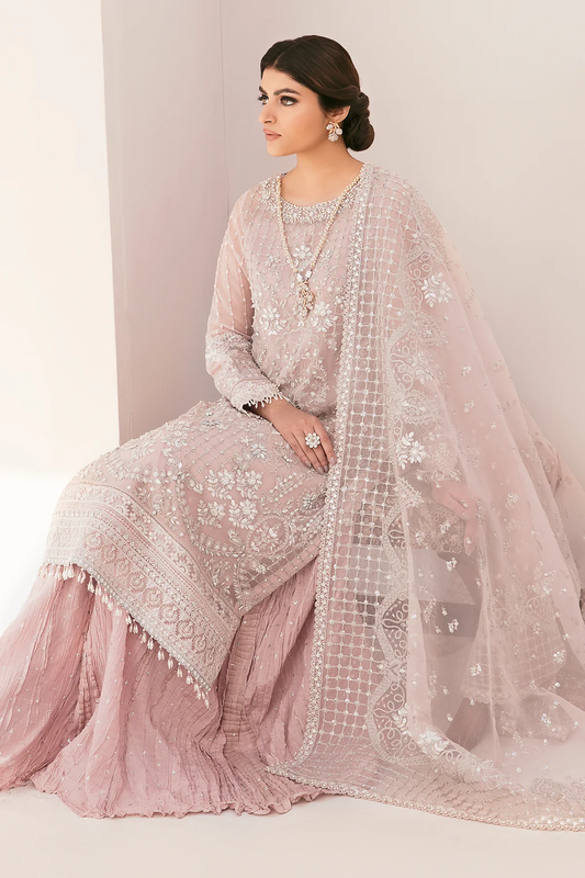 Peach Pink Handmade Pure Chiffon Suit