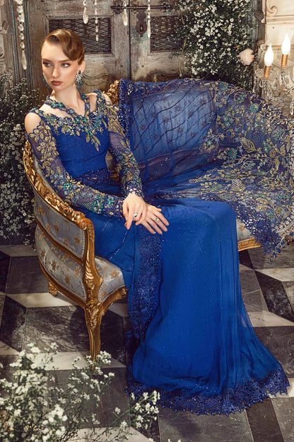 Cobalt Blue Hand Embellished Chiffon Saree