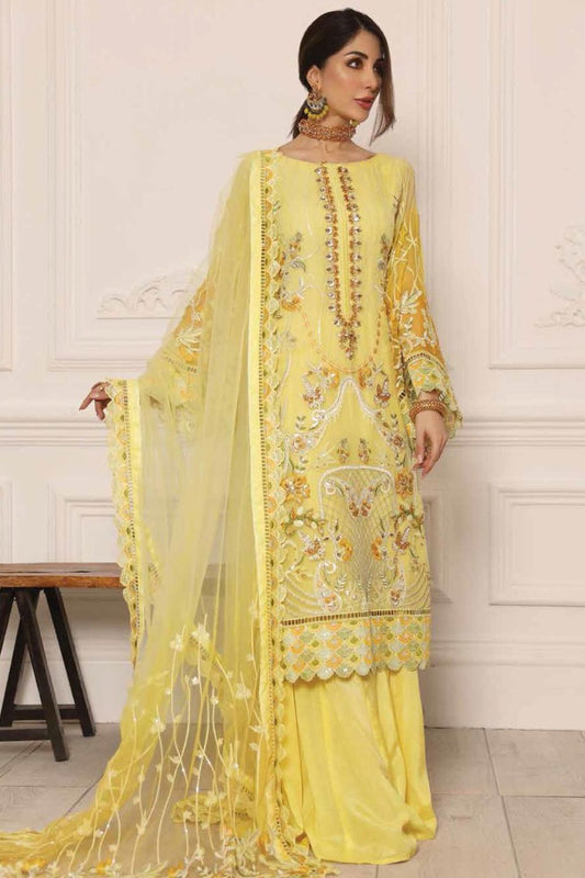 Pale Yellow Handmade Chiffon Suit