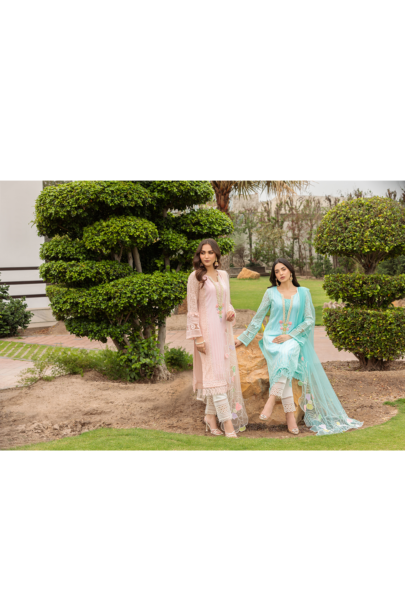 Hand Embroidered Pure Cotton Chikankari Suit with Heavy Pearl Work