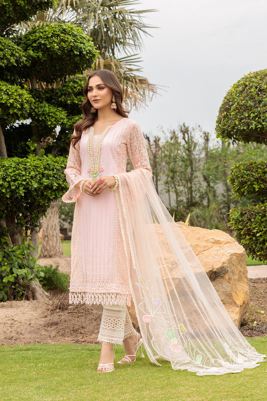 Hand Embroidered Pure Cotton Chikankari Suit with Heavy Pearl Work