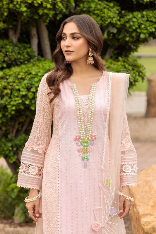 Hand Embroidered Pure Cotton Chikankari Suit with Heavy Pearl Work