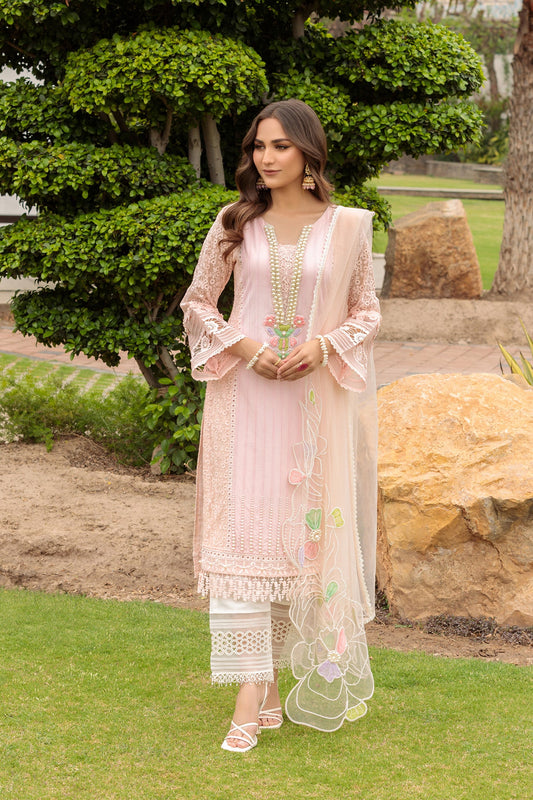 Hand Embroidered Pure Cotton Chikankari Suit with Heavy Pearl Work