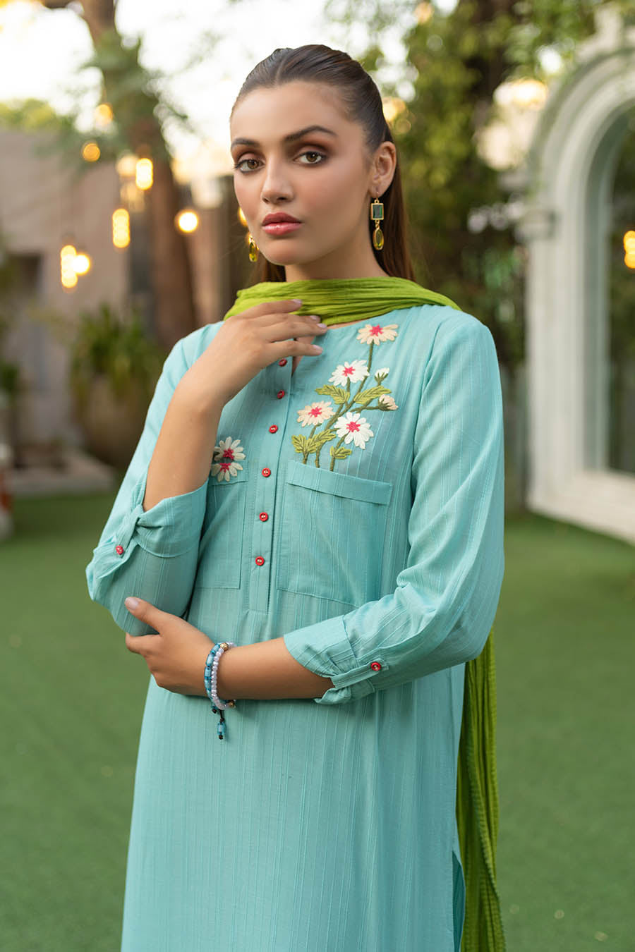 Readymade Hand Embroidered Pure Cotton Kurta Set with Dupatta