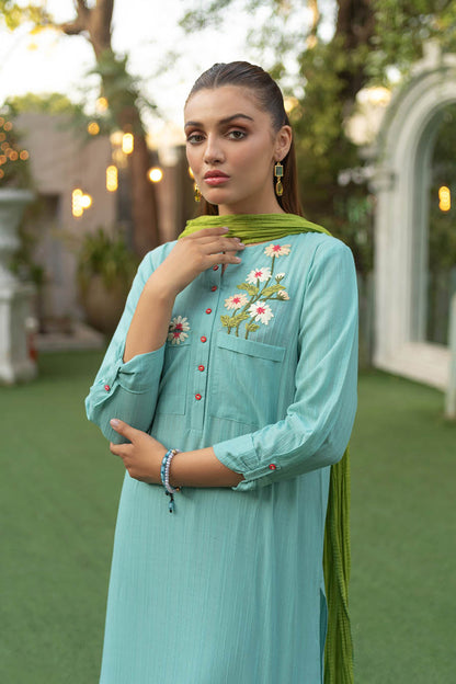 Readymade Hand Embroidered Pure Cotton Kurta Set with Dupatta