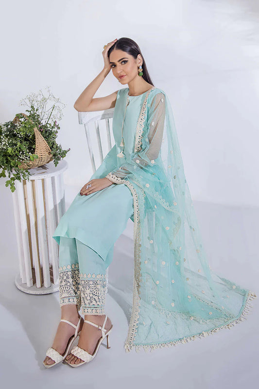 Turquoise Readymade Pure Cotton Pret