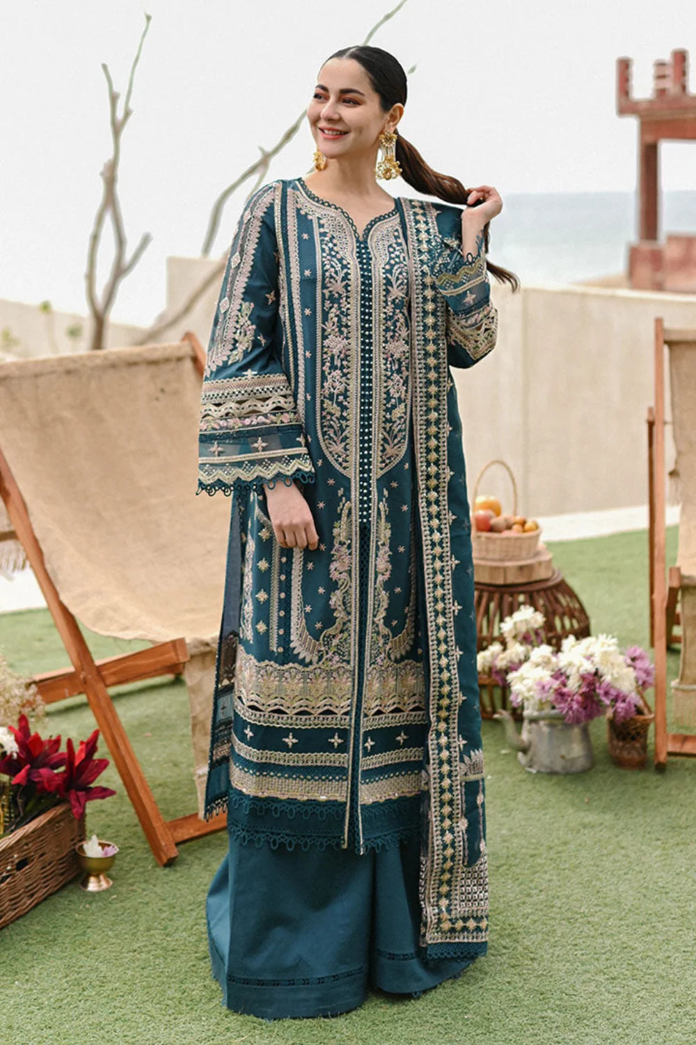 Peacock Blue Embroidered Lawn Suit