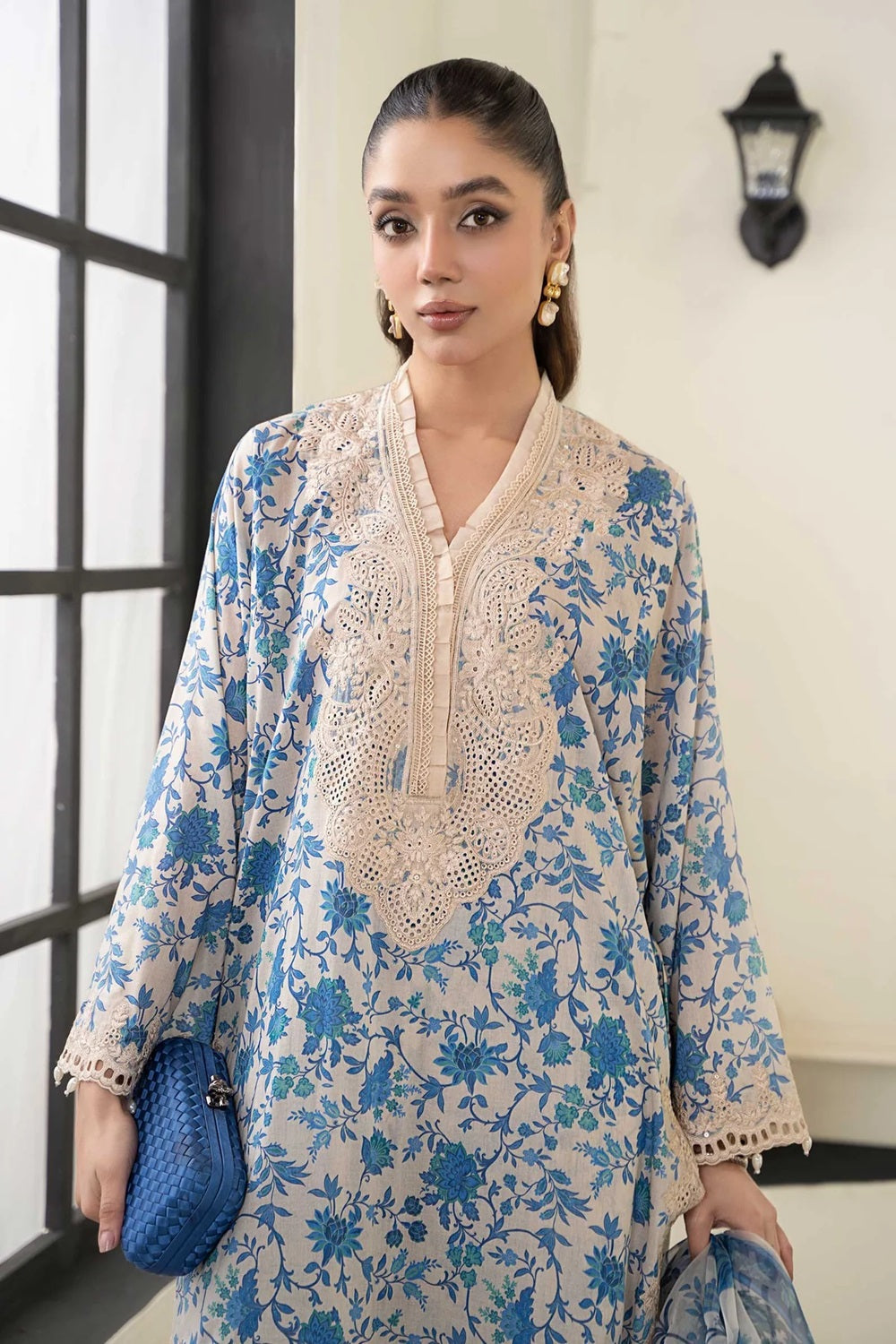 Blue Pure Lawn Suit with Chiffon Dupatta