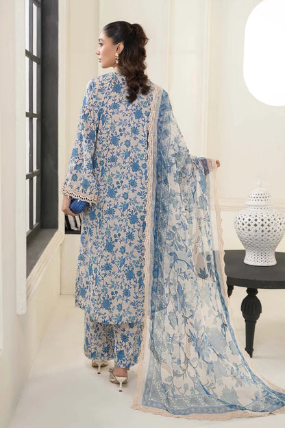 Blue Pure Lawn Suit with Chiffon Dupatta