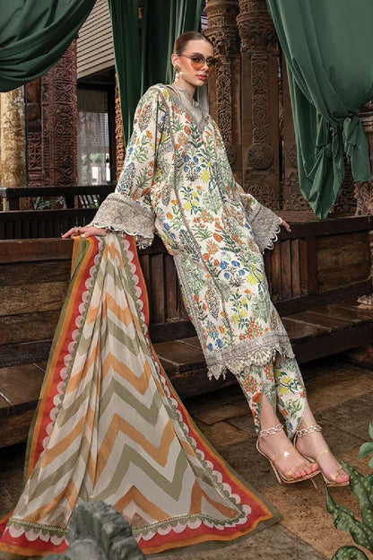 Pure Lawn Floral Suit with Chiffon Dupatta