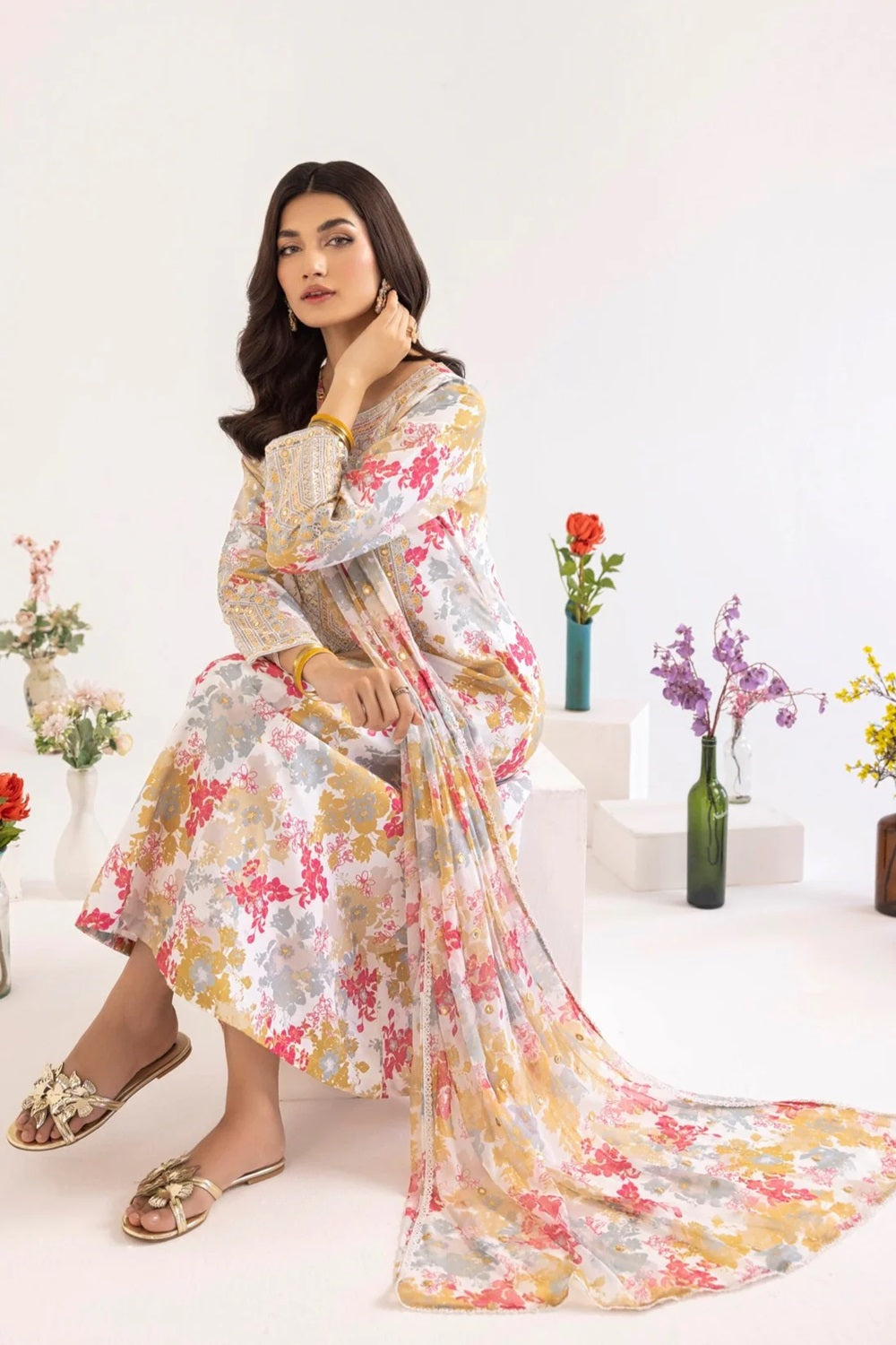 Pure Lawn Suit with Chiffon Dupatta