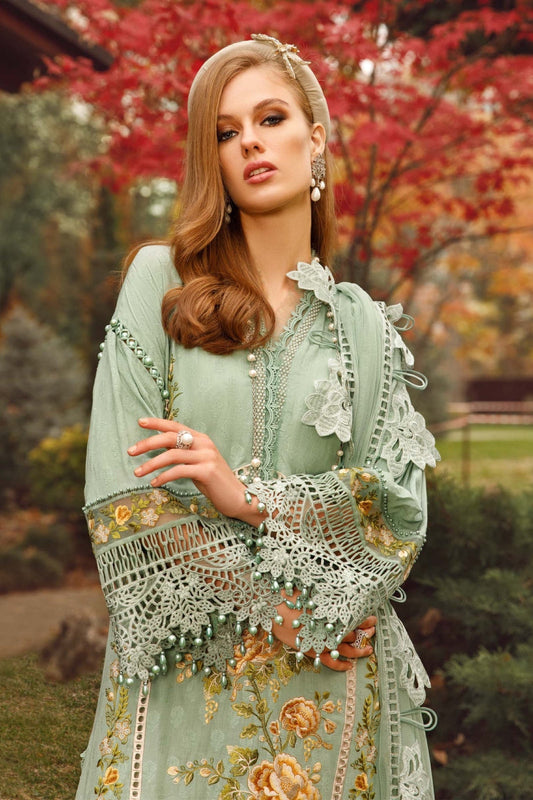 Green Chikankari Lawn Suit with Cut Work Details