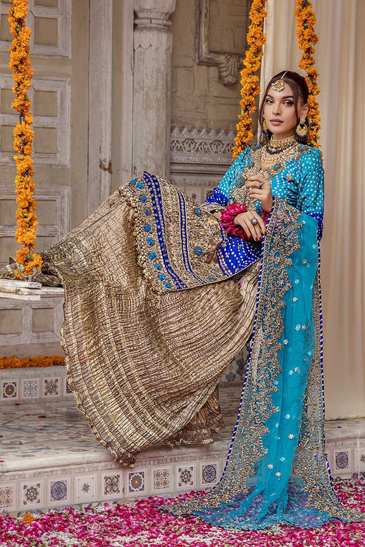 Hand Embroidered Turquoise Pure Silk Sharara