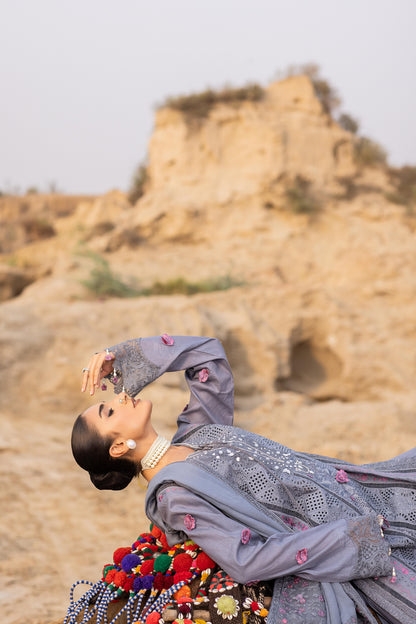 Purple Ash Chiffon Dupatta Embroidered Suit Online in UK USA Canada