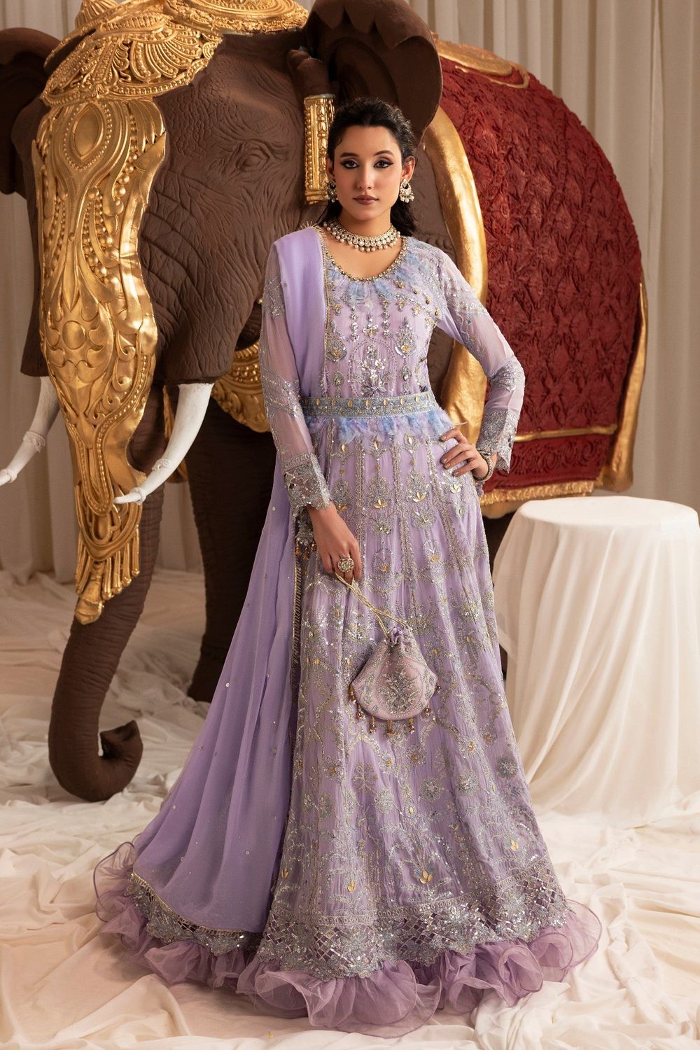 Purple Ash Embellished Chiffon Wedding Guest Suit Online in Dubai UAE Abudhabi Ajman Sharjah