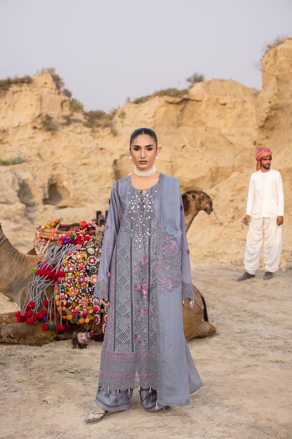 Purple Ash Embroidered Cotton Partywear Suit Online in Dubai UAE Abudhabi Ajman Sharjah