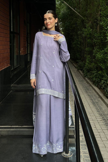 Purple Ash Embroidered Raw Silk Festive Suit Online in Dubai UAE Abudhabi Ajman Sharjah