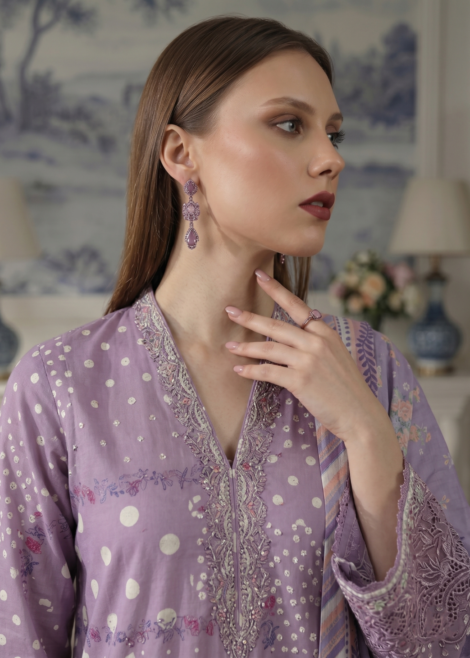Purple Ash Lawn Festive Wear Pakistani Suit Online in Dubai DXB UAE Abudhabi Meena Bazaar