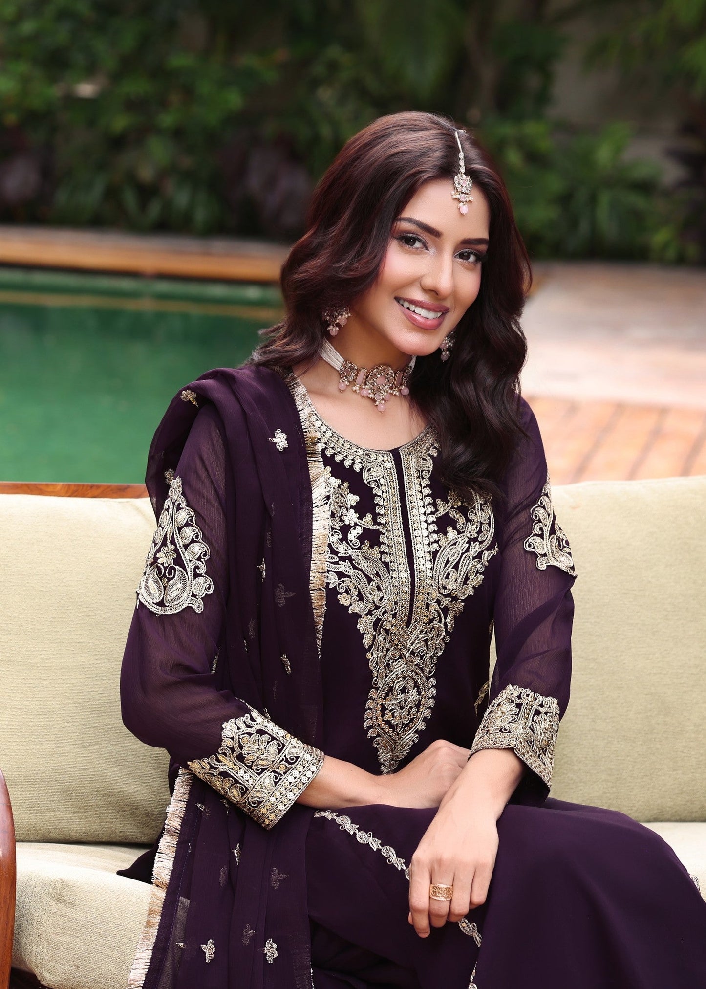 Purple Chiffon Dupatta Embroidered Suit Online in Dubai DXB UAE Abudhabi Meena Bazaar