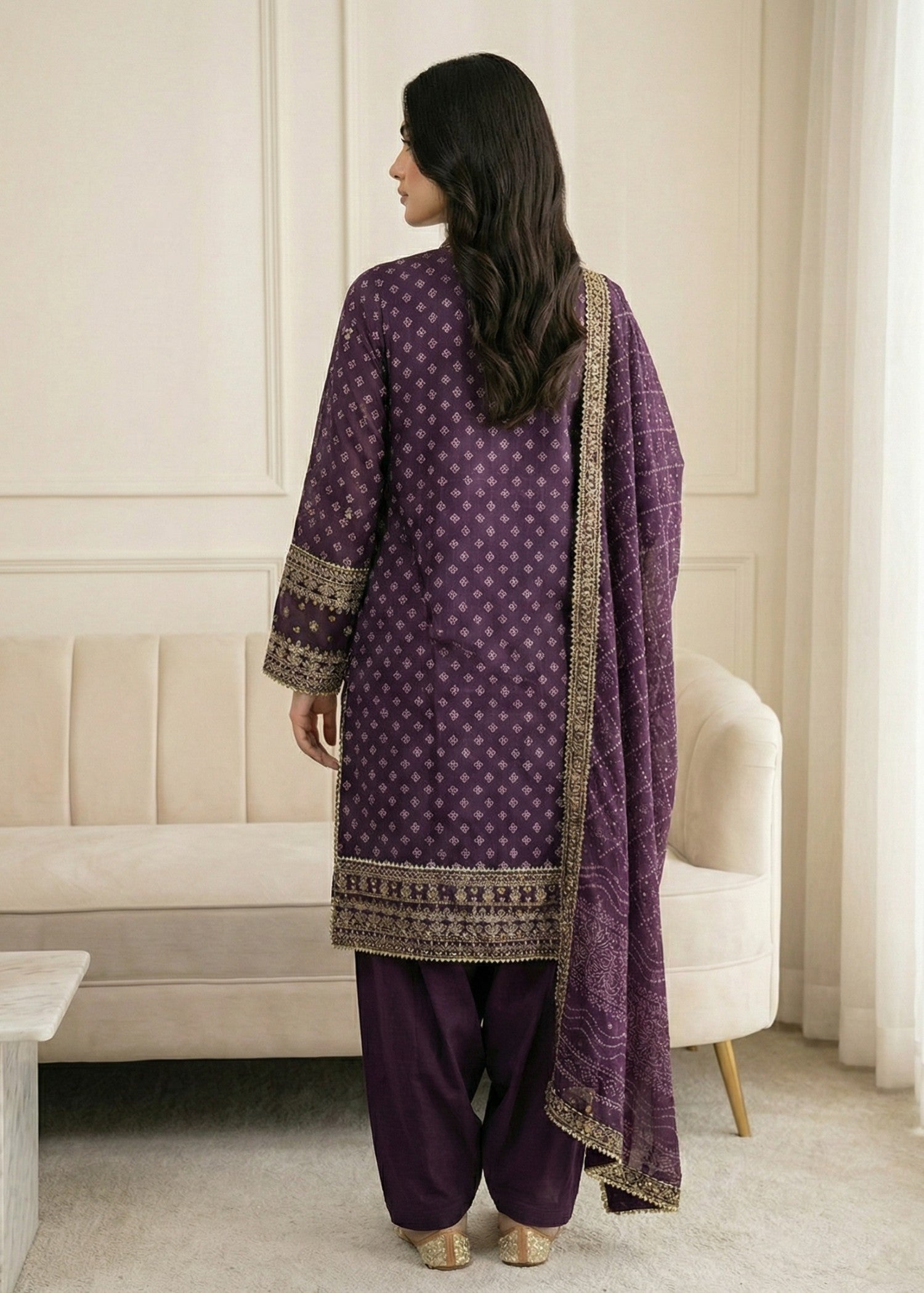 Purple Chiffon Farshi Shalwar Party Wear Suit Online in Dubai UAE Abudhabi Ajman Sharjah