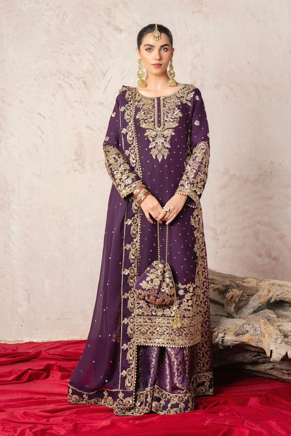 Purple Chiffon Jamawar Partywear Suit Online in Dubai UAE Abudhabi Ajman Sharjah