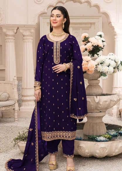 Purple Chiffon Party Wear Kurta Pajama Online in KSA Riyadh Saudi Arabia Oman Bahrain Qatar