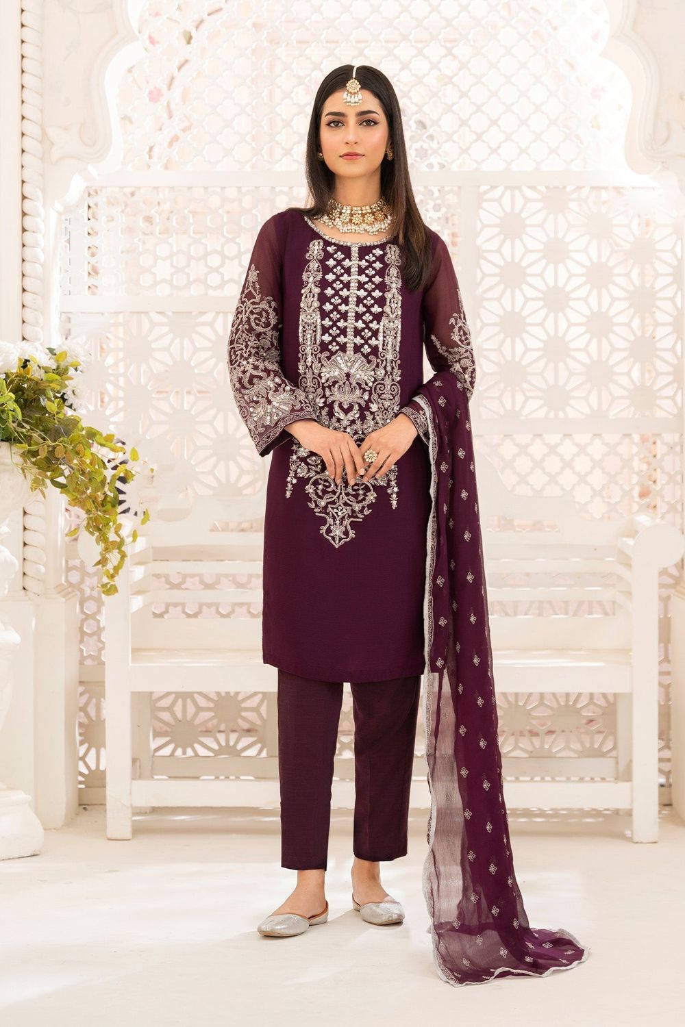 Purple Chiffon Straight Kurta Suit Online in Dubai UAE Abudhabi Ajman Sharjah