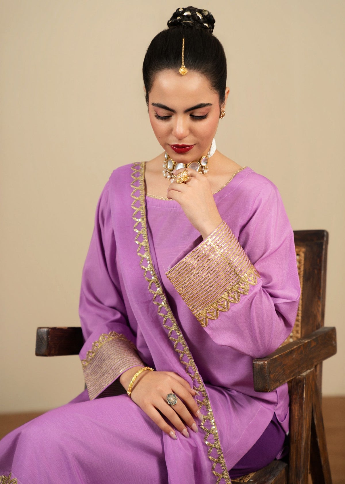 Purple Cotton Pakistani Suit with Chiffon Dupatta Online in Dubai UAE Abudhabi Ajman Sharjah
