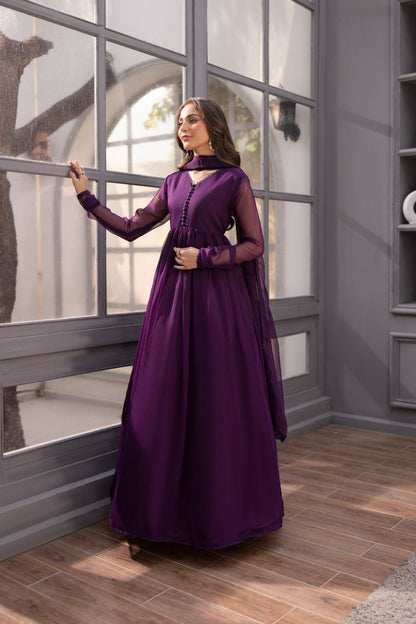 Purple Crinkle Flared Maxi Party Wear Suit Online in Dubai UAE Abudhabi Ajman Sharjah