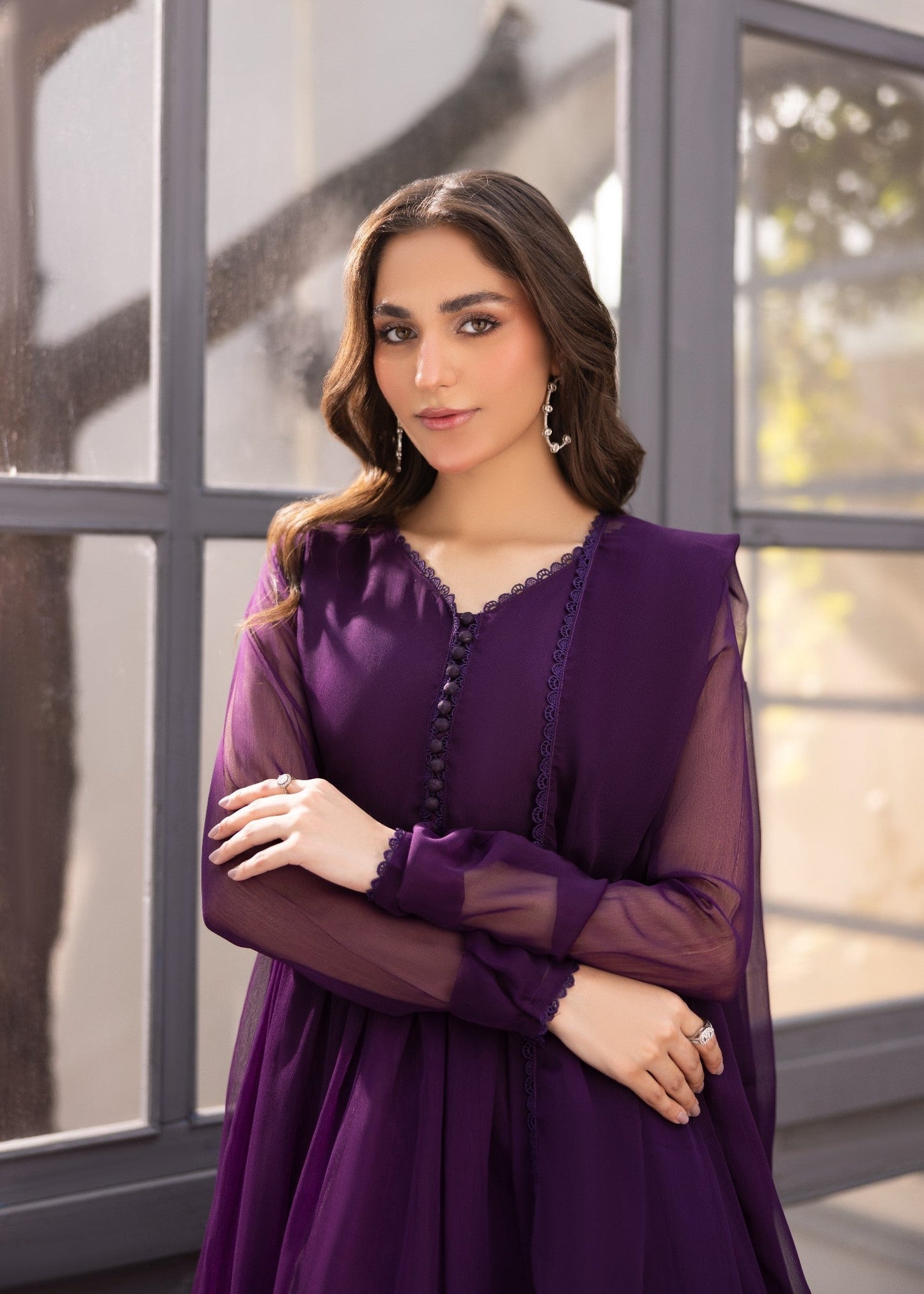 Purple Crinkle Top and Crepe Trouser Set Online in Dubai DXB UAE Abudhabi Meena Bazaar