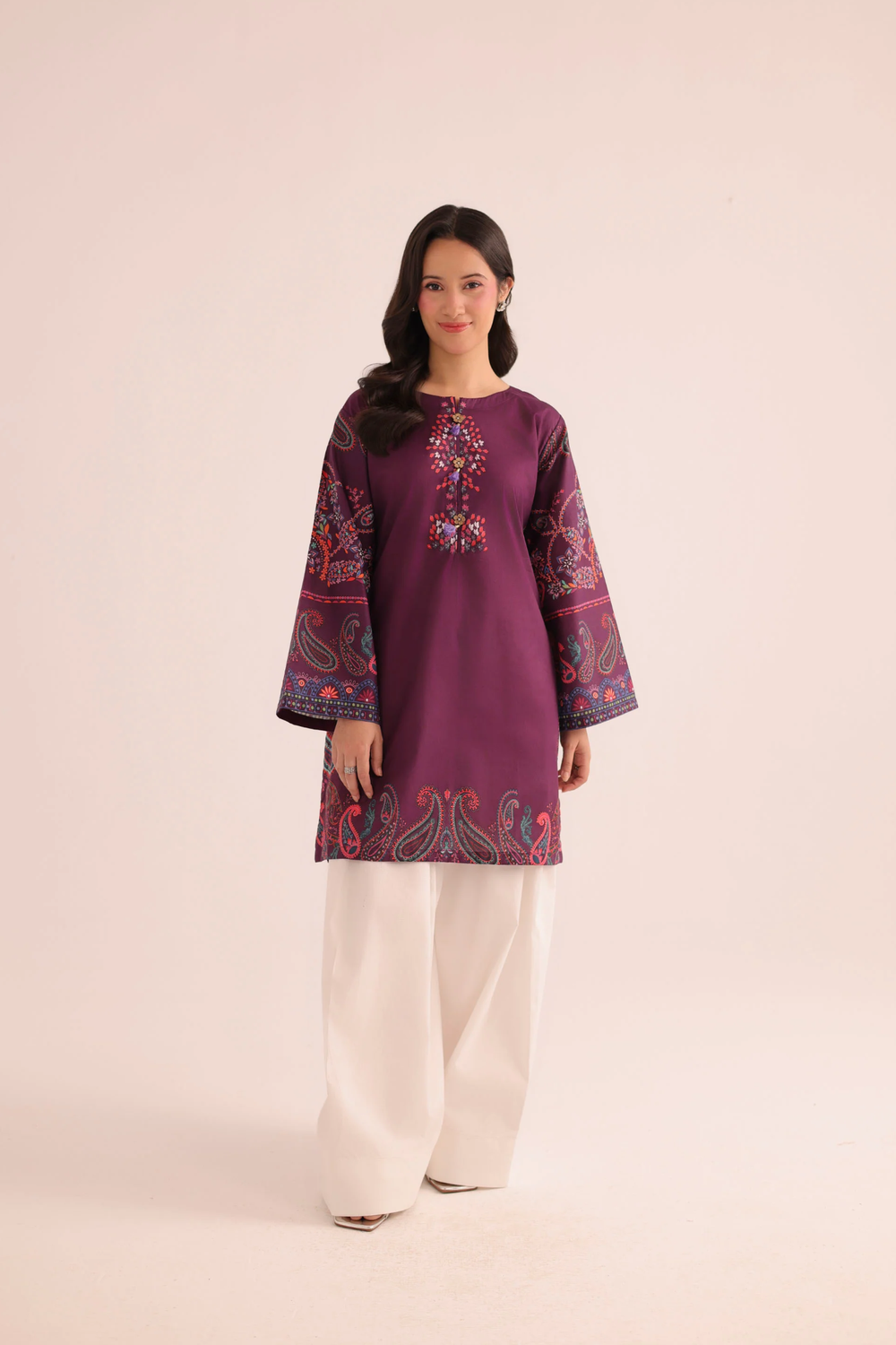 Purple Digital Print Poly Lawn Shalwar Kameez Online in Dubai UAE Abudhabi Ajman Sharjah