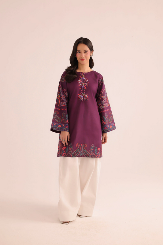 Purple Digital Print Poly Lawn Shalwar Kameez Online in Dubai UAE Abudhabi Ajman Sharjah