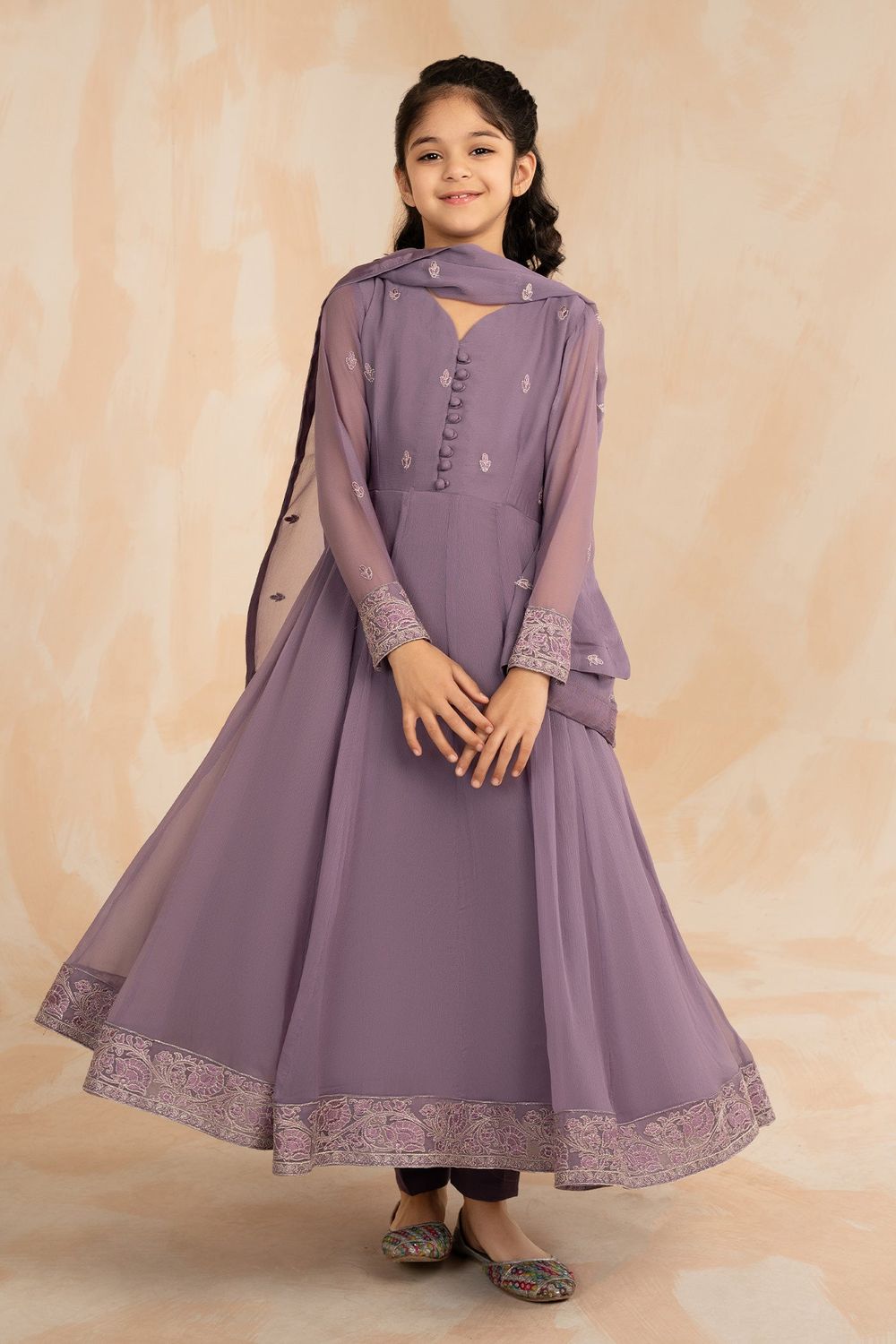 Purple Embellished Chiffon Flared Pishwas Suit Online in Dubai UAE Abudhabi Ajman Sharjah