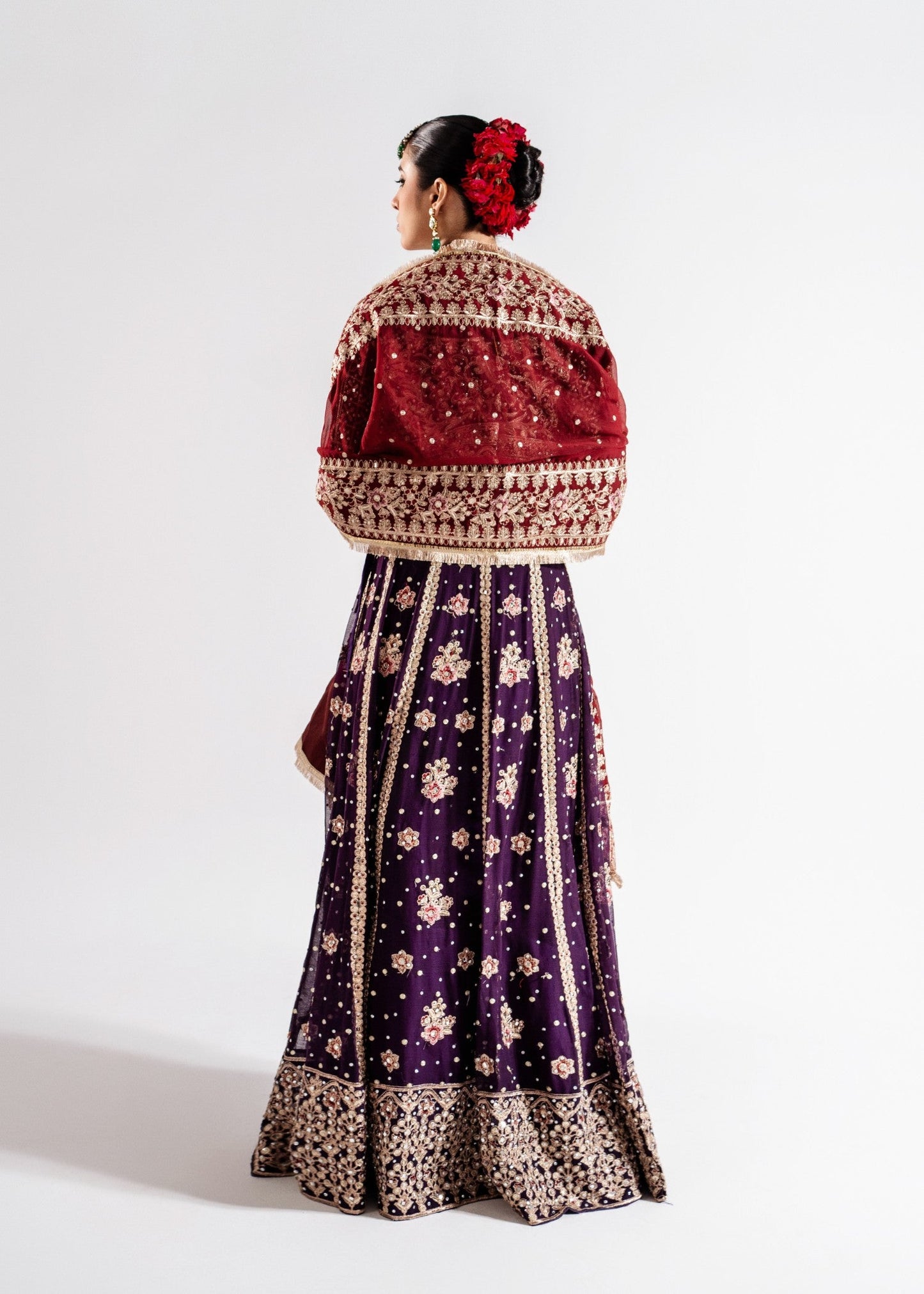 Purple Embellished Chiffon Lehenga Choli with Zardozi Online in KSA Riyadh Saudi Arabia Oman Bahrain Qatar