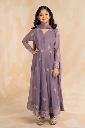 Purple Embellished Chiffon Partywear Pishwas Suit Online in Dubai UAE Abudhabi Ajman Sharjah