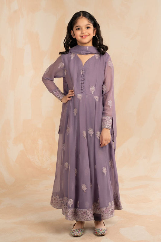 Purple Embellished Chiffon Partywear Pishwas Suit Online in Dubai UAE Abudhabi Ajman Sharjah