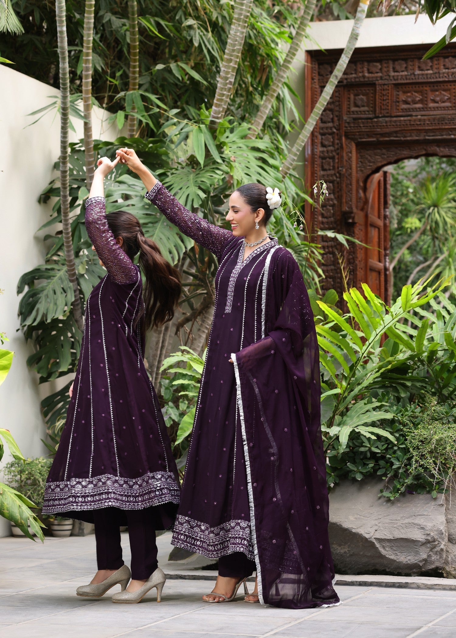 Purple Embellished Chiffon Pishwas for Kids Online in Dubai UAE Abudhabi Ajman Sharjah