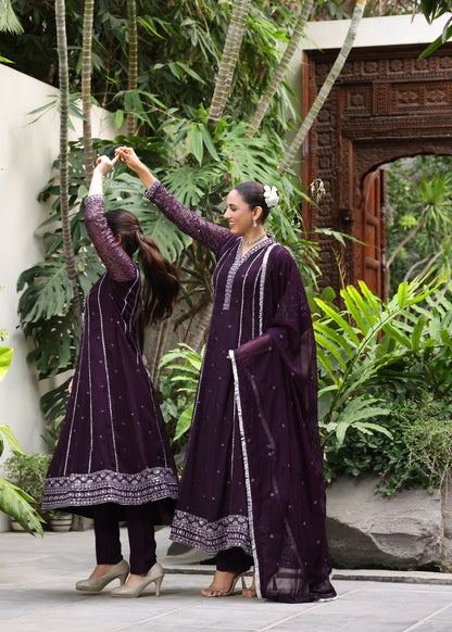 Purple Embellished Chiffon Pishwas for Kids Online in Dubai UAE Abudhabi Ajman Sharjah