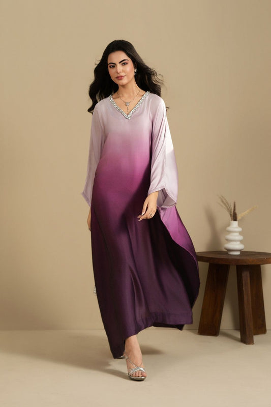 Purple Embellished Silk Kaftan Online in Dubai UAE Abudhabi Ajman Sharjah