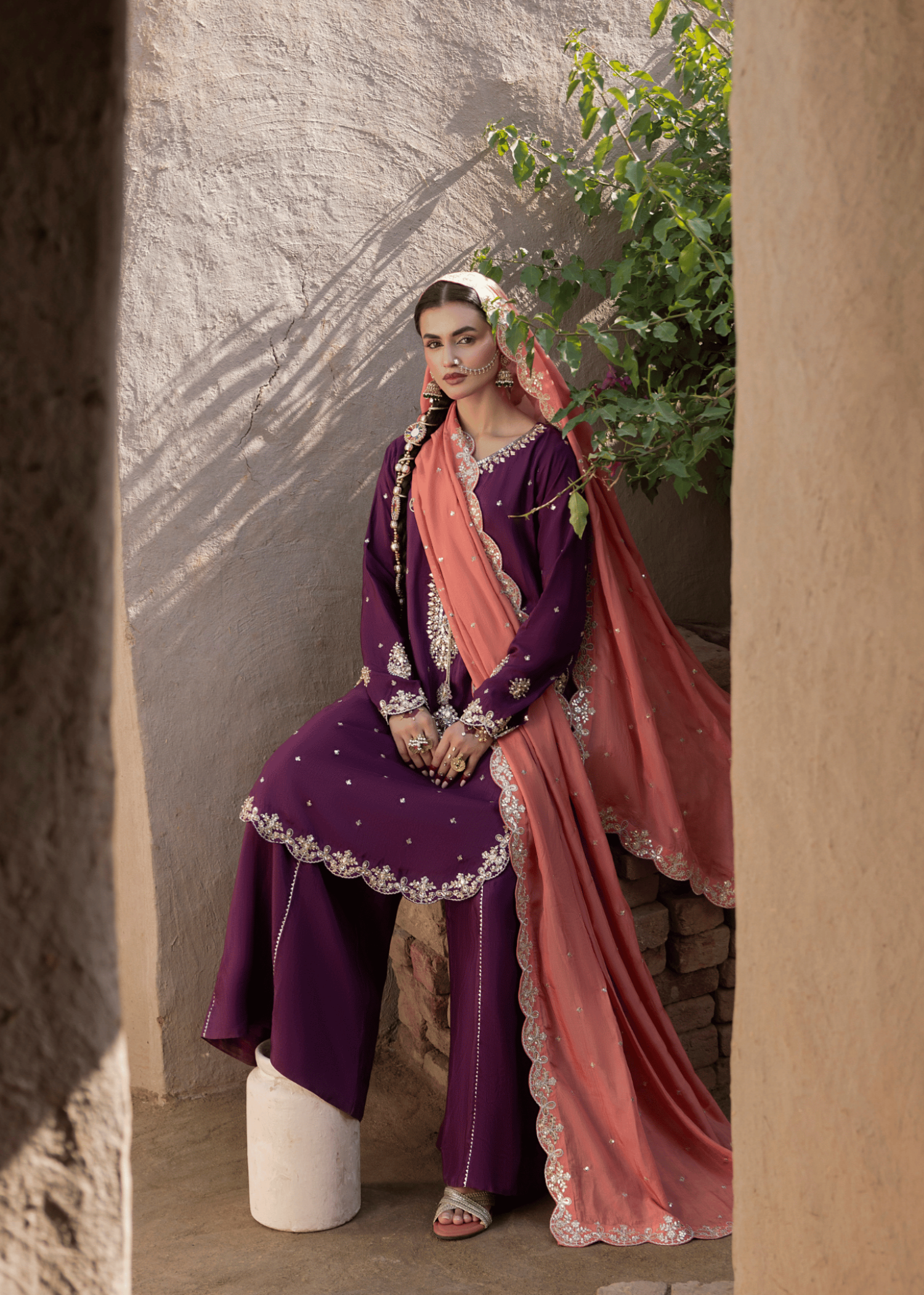 Purple Embellished Straight Cut Kurta with Flared Trouser Online in Dubai UAE Abudhabi Ajman Sharjah
