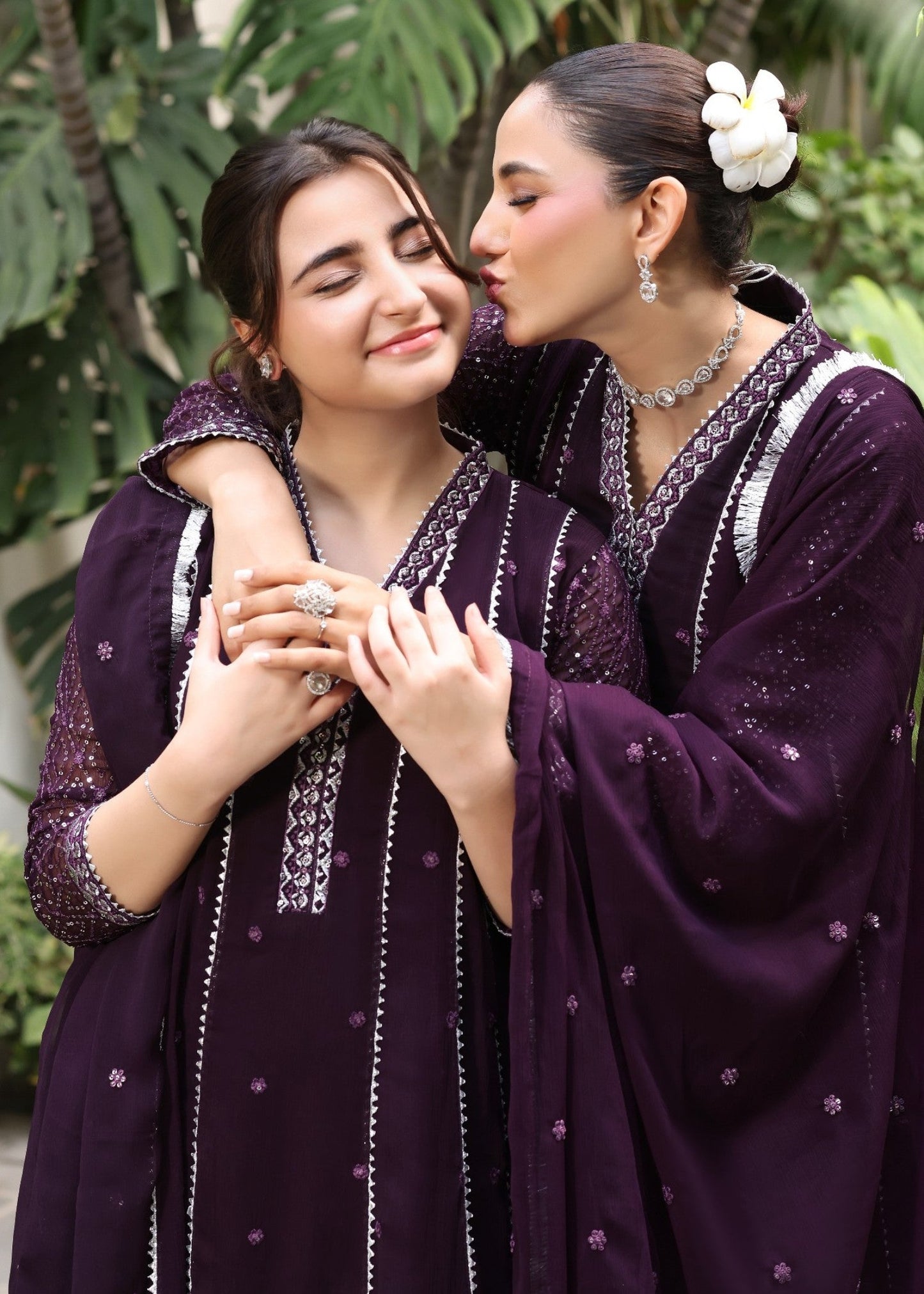 Purple Embroidered Chiffon 3 Piece Partywear Suit Online in Dubai DXB UAE Abudhabi Meena Bazaar