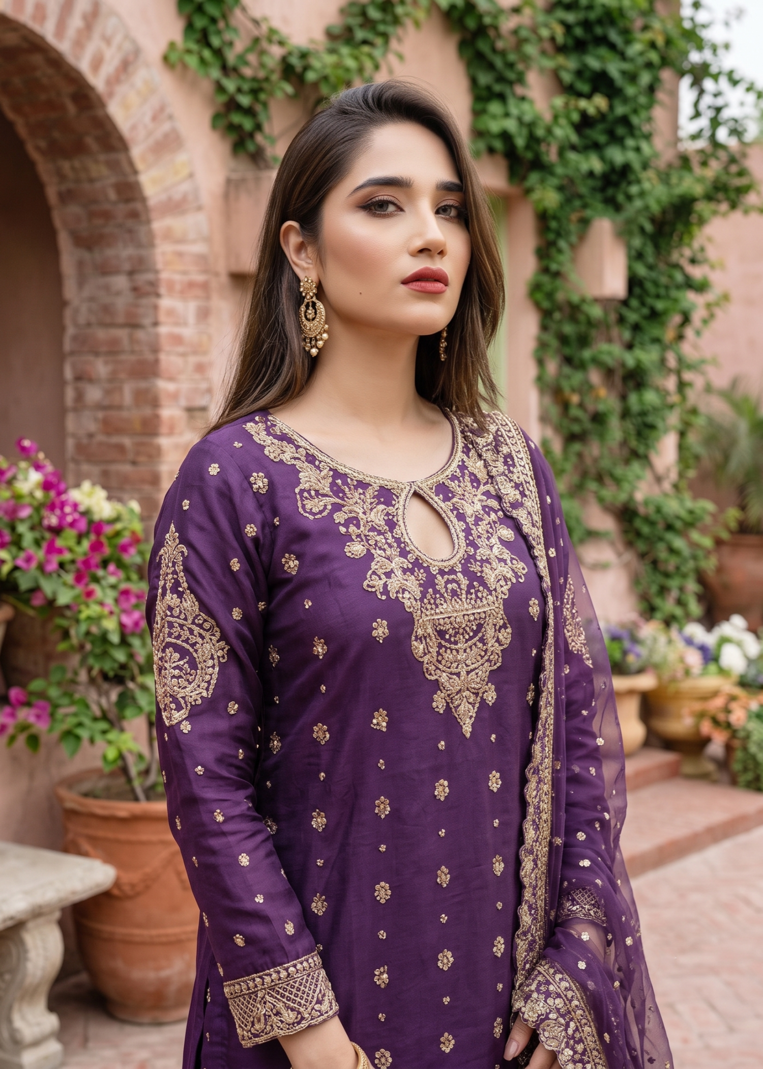 Purple Embroidered Chiffon Festive Wear Salwar Kameez Online in Dubai UAE Abudhabi Ajman Sharjah