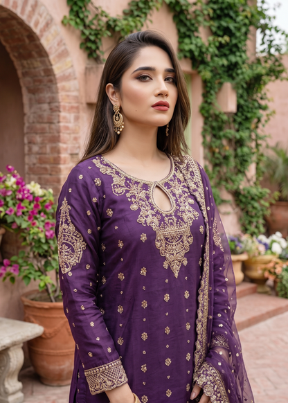 Purple Embroidered Chiffon Festive Wear Salwar Kameez Online in Dubai UAE Abudhabi Ajman Sharjah