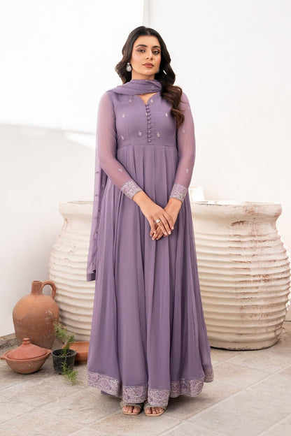 Purple Embroidered Chiffon Flared Pishwas Suit Online in Dubai UAE Abudhabi Ajman Sharjah